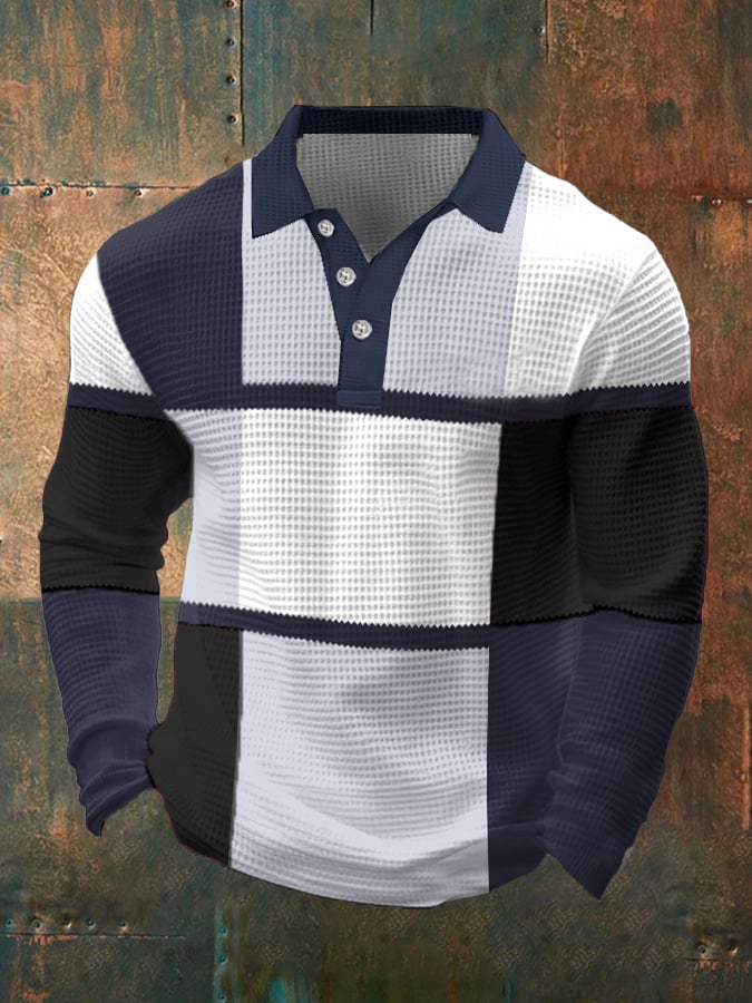 Men's Casual Contrast Waffle Polo