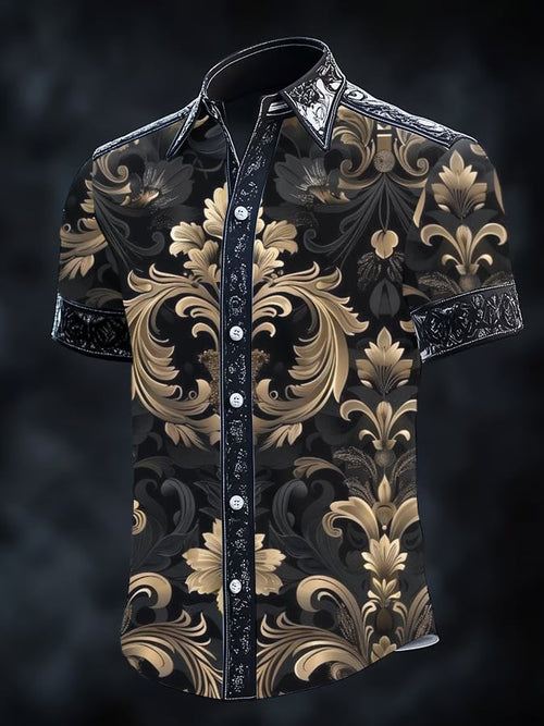 Men's Vintage Dark Baroque Print Short Sleeve Shirt