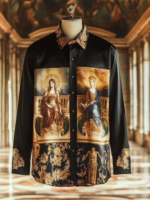 Men's Satin Luxe A Sistine Madonna Baroque Long Sleeve Button Down Shirt