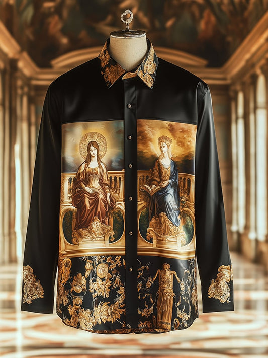 Men's Satin Luxe A Sistine Madonna Baroque Long Sleeve Button Down Shirt
