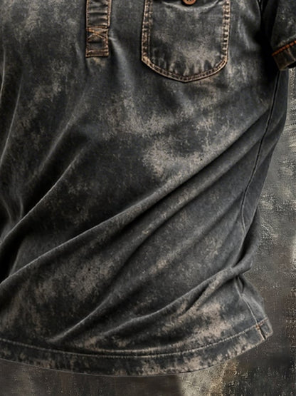 Men's Vintage Pure Cotton Washed Distressed Henry Shirt