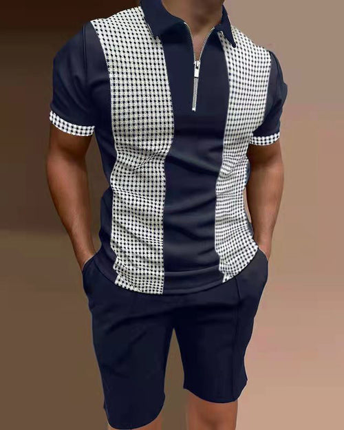 Men's Polo Shirts Casual Colorblock Two Piece Set