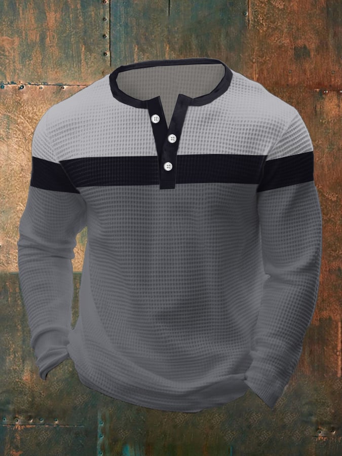Men's Business Casual Contrast Waffle Henley