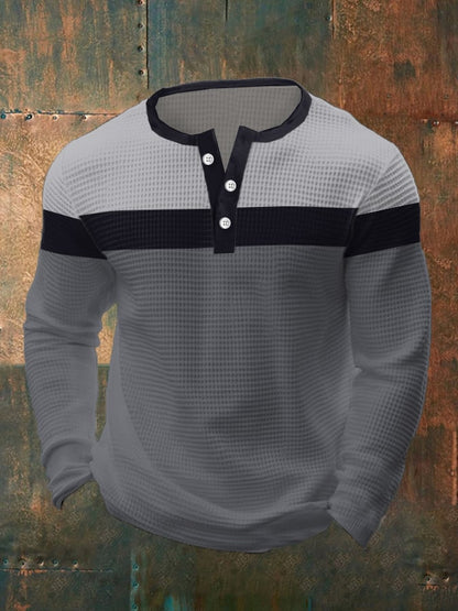 Men's Business Casual Contrast Waffle Henley