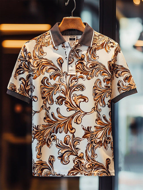 Men's Casual Business Palace Style Button Short Sleeve Polo Shirt