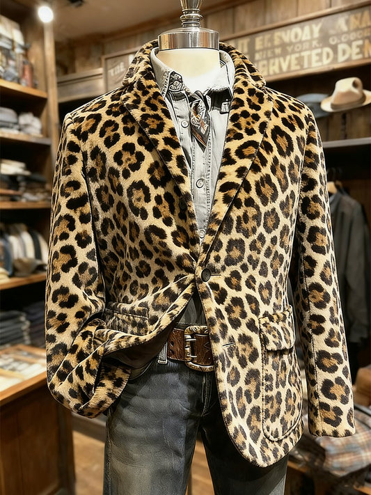 Men's Leopard Print Flannel Collar Casual Jacket