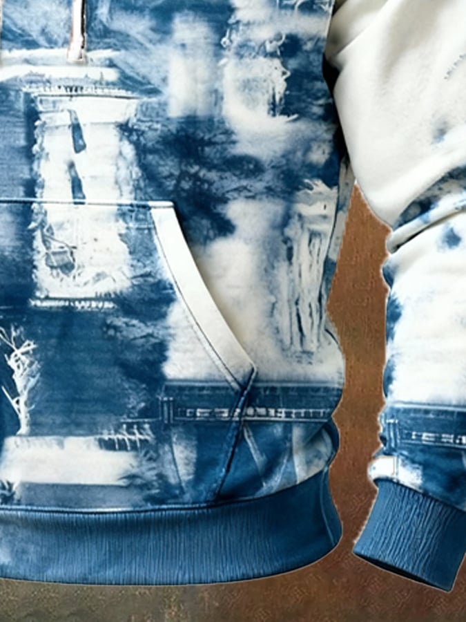 Men's Retro Distressed Color Block Print Casual Long Sleeve Sweatshirt