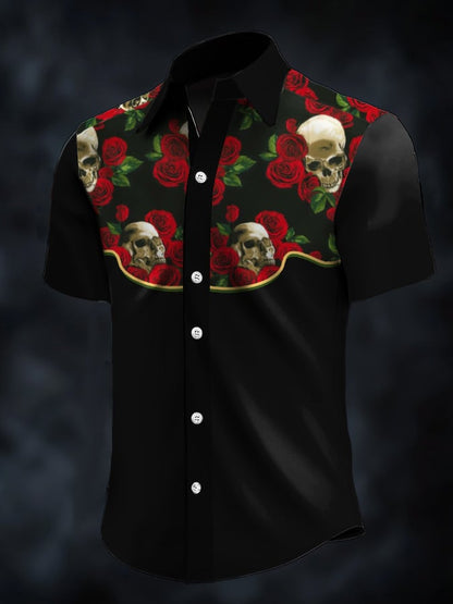 Men's Retro Western Contrast Print Short Sleeve Casual Shirt