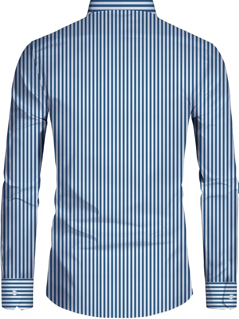 Men's Stripe Print Business Long Sleeve Shirt