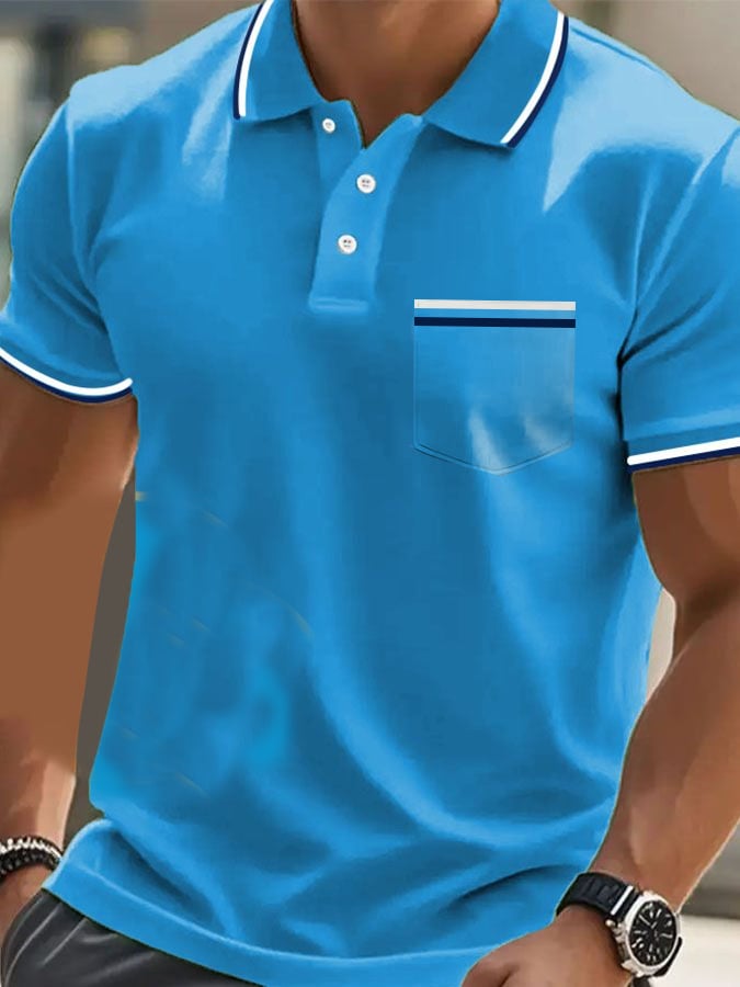 Men's Classic Casual Short Sleeve Polo Shirt with Pocket