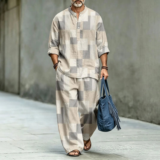 Men's Stand-Collar Polo Shirt and Long Pants Two-Piece Suit Set