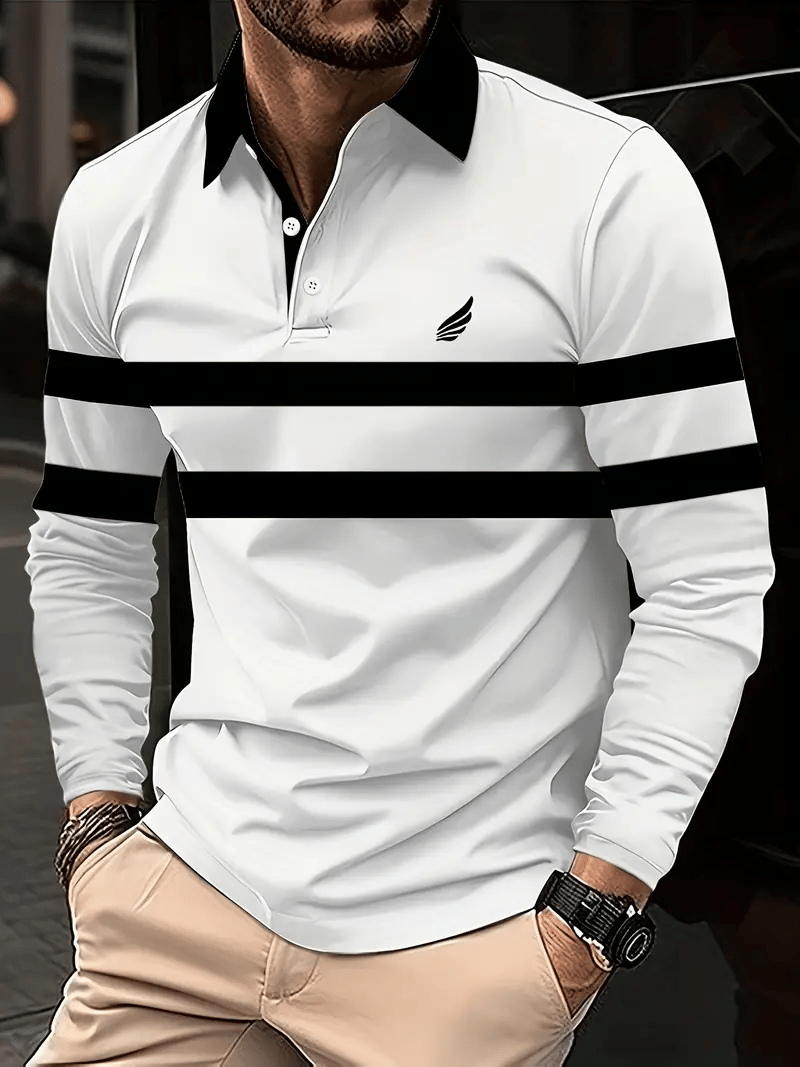 Men's Business Casual Striped Button-Down Polo