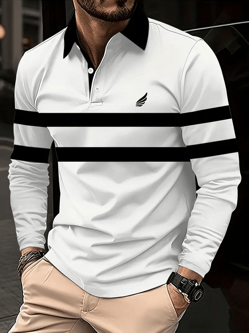 Men's Business Casual Striped Button-Down Polo