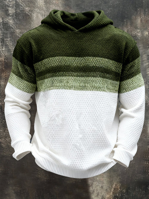 Men's Vintage Color-Block Printed Zip-Up Hoodie