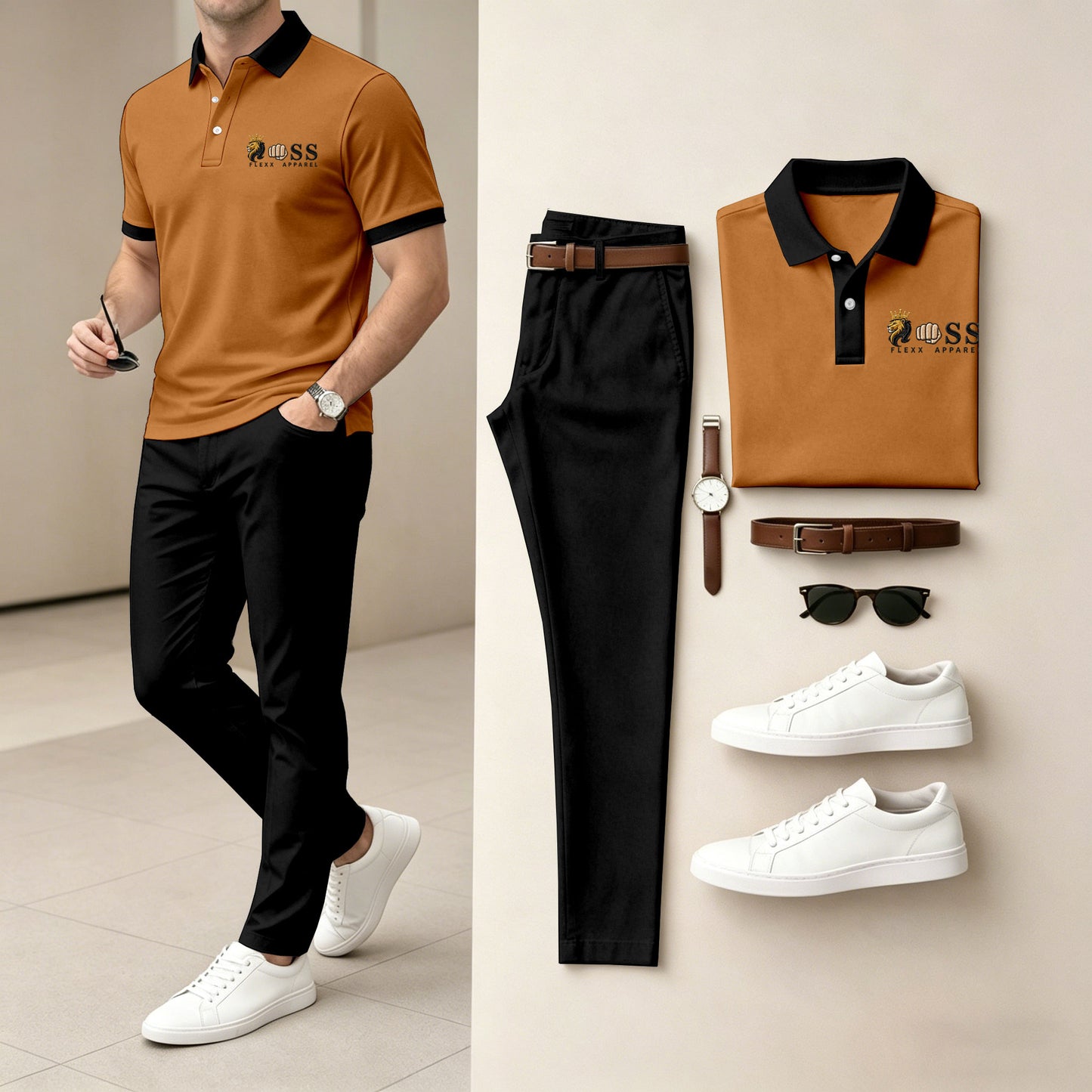 Men's Short-Sleeve Polo Shirt and Pants Two-Piece Set