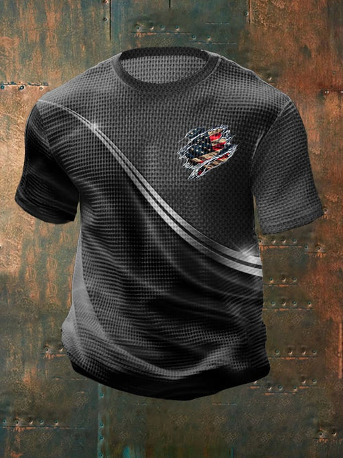 Men's Casual Independence Day Flag Graphic Printed Round Neck Short Sleeve T-Shirt