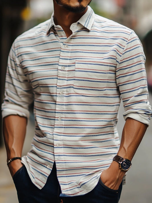 Men's Casual Striped Long Sleeve Shirt