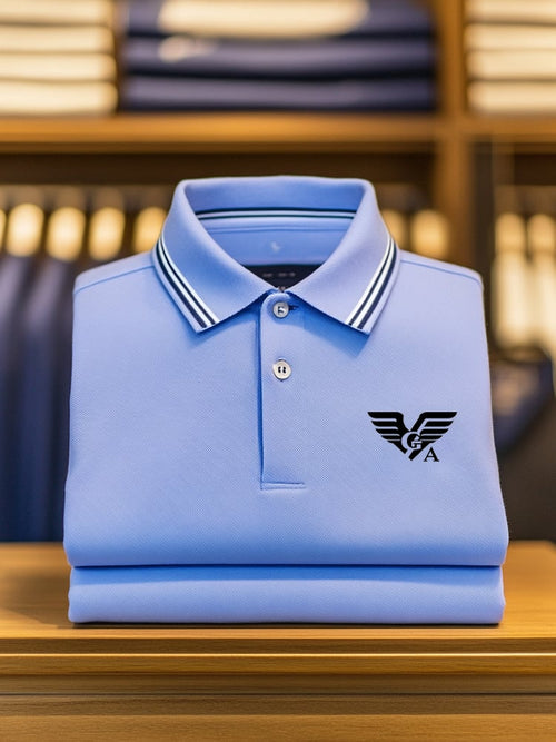 Men's Classic Business Check Logo Button Short Sleeve Polo Shirt