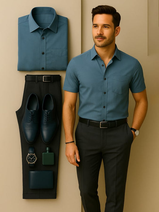 Men's Fashion High-End Light Luxury Lapel Short-Sleeved Shirt