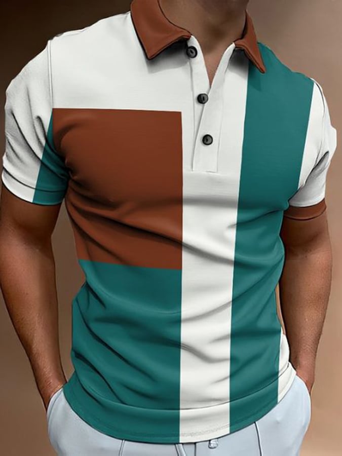 Casual Fashion Contrast Color Short Sleeve Polo Shirt