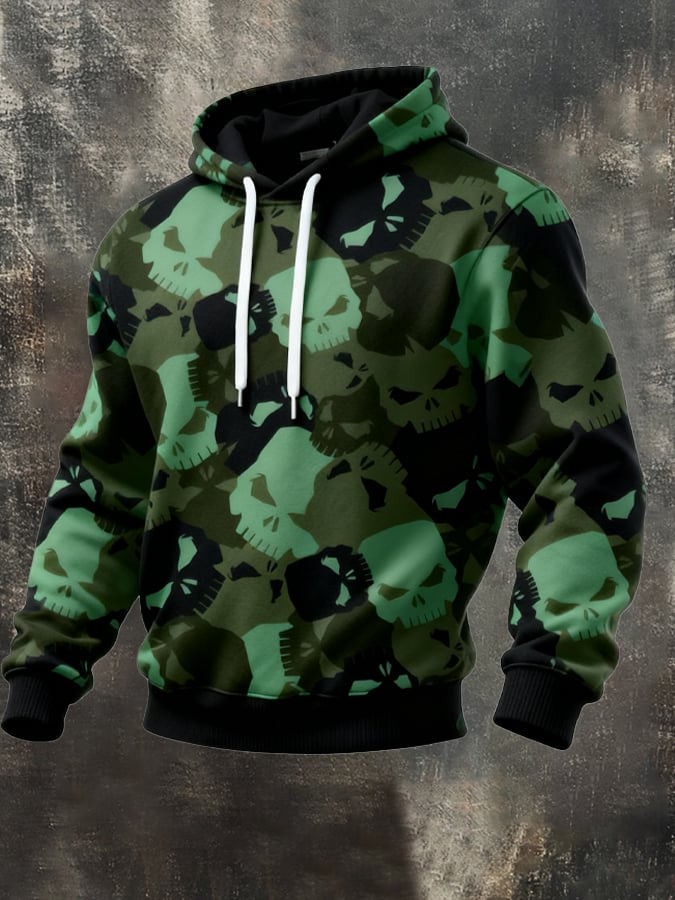 Men's Retro Distressed Color Block Camouflage Print Casual Long Sleeve Sweatshirt