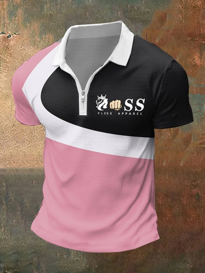 Men's Contrast Waffle Zipper Polo