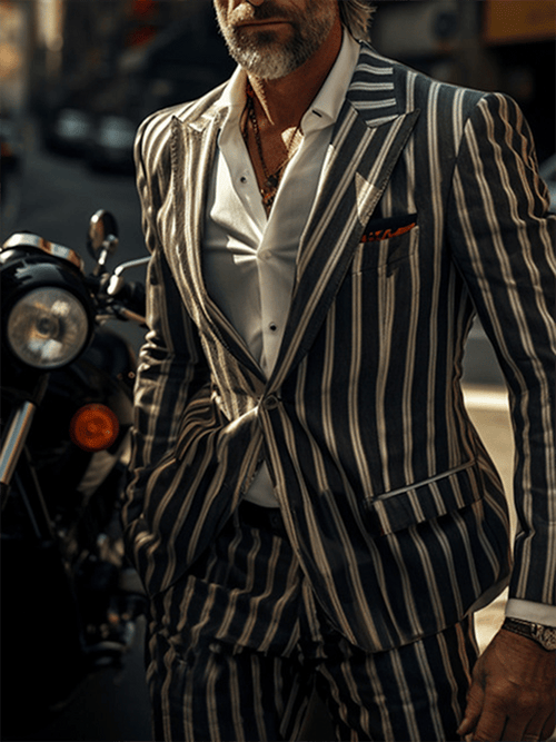 Men's Retro Single Breasted Striped Gentleman Business Suit Jacket