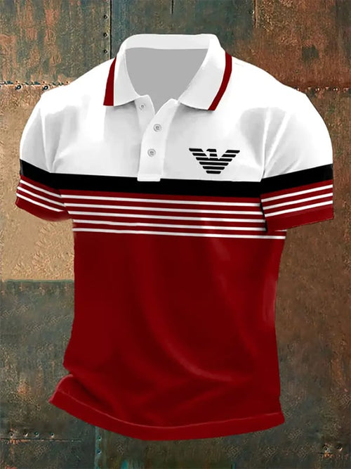 Men's Business Print Short Sleeve Button-Down Polo Shirt