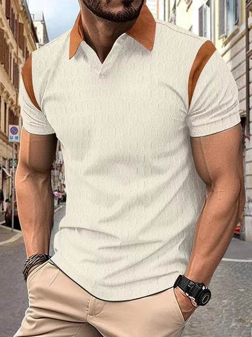 Men's Geometric Jacquard Fabric Fashionable Casual Polo Shirt