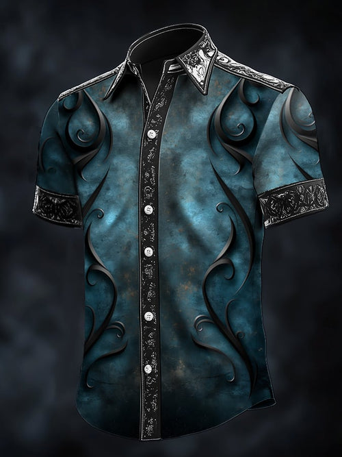 Men's Casual Fashion Dark Pattern Contrast Satin Shirt