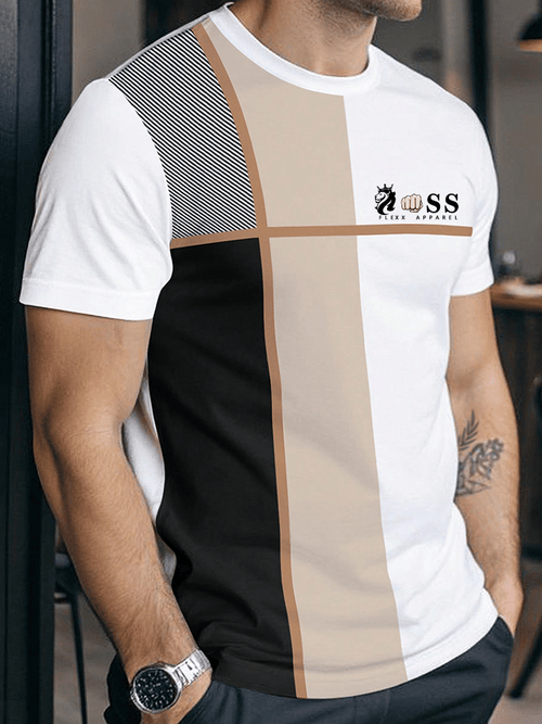Men's Retro Letter Print Crew Neck T-Shirt
