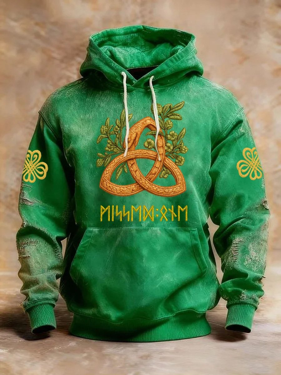 Men's Vintage St. Patrick's Day Print Hooded Sweatshirt