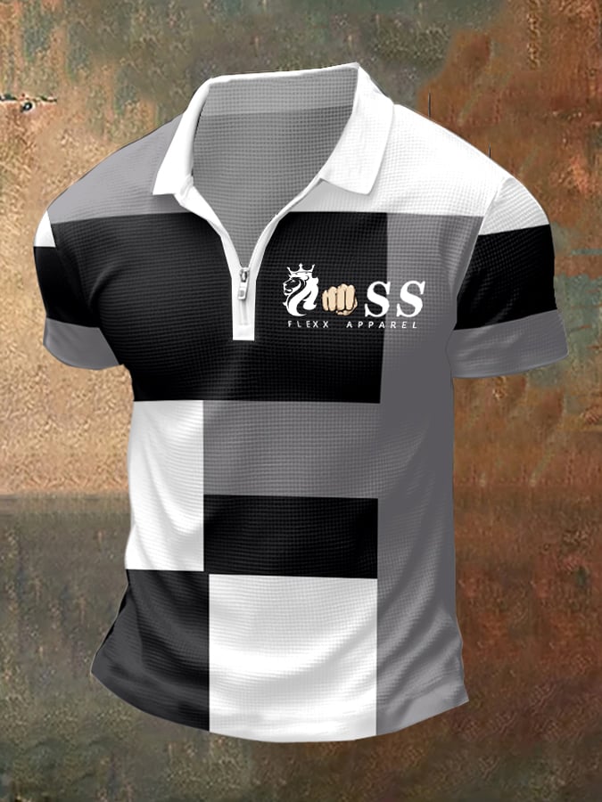 Men's Contrast Waffle Zip Polo