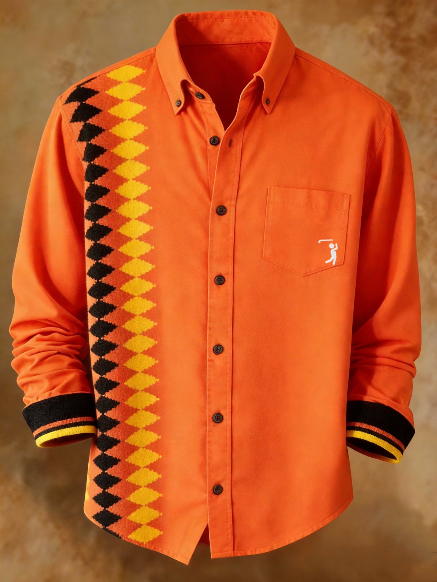 Men's Retro Plaid Pattern Print Orange Shirt