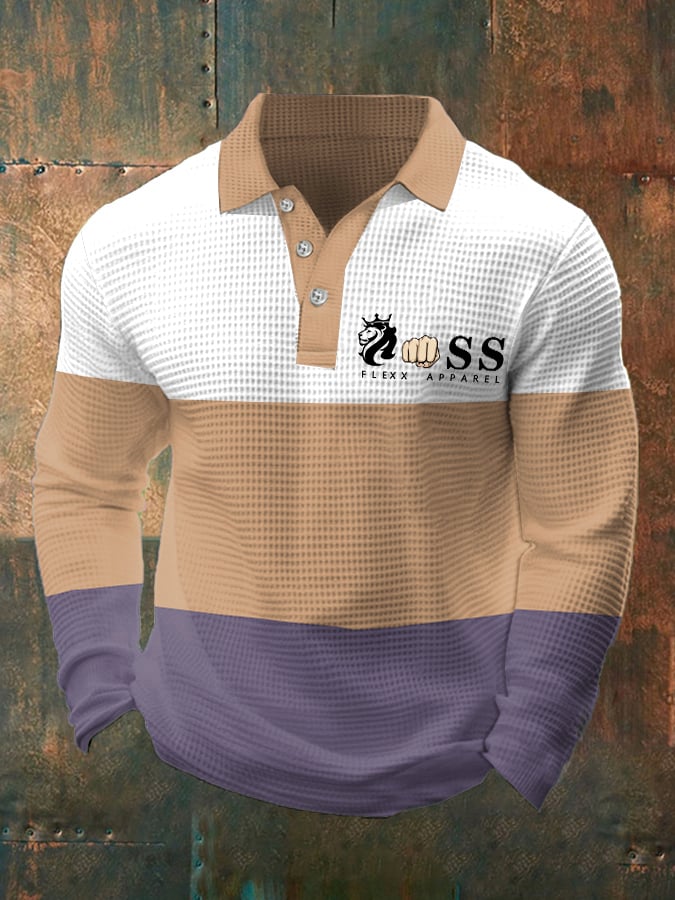 Men's Business Casual Contrast Waffle Polo Top