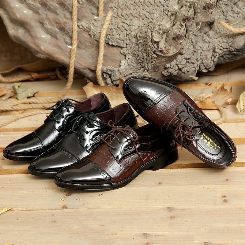 Men's Business Casual Pointed ToePatchwork Lace Up Oxfords Faux Leather Patant Shoes