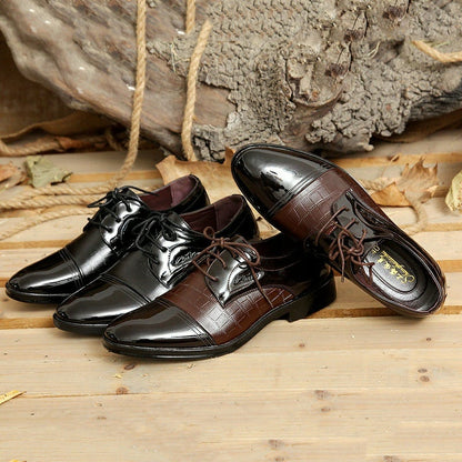 Men's Business Casual Pointed ToePatchwork Lace Up Oxfords Faux Leather Patant Shoes