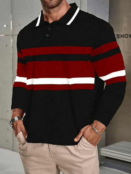 Men's Striped Business Casual Long Sleeve Polo Shirt