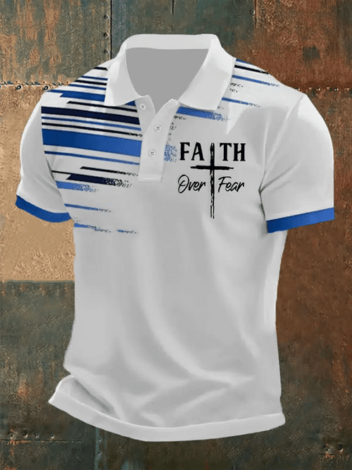 Men's Retro Faith “Faith Over Fear�? Casual Printed Polo Shirt