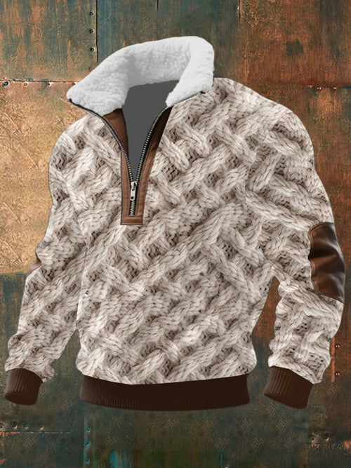 Men's Retro Print Half Zip Lapel Sweatshirt