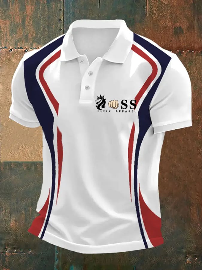 Men's Retro Letter Print Casual Polo Shirt