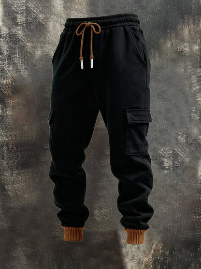 Men's Retro Stitching Contrast Color Hooded Casual Sweatshirt Suit
