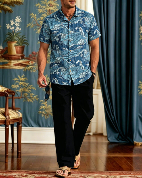 Men's Elegant Retro Lines Short-Sleeve Walking Set