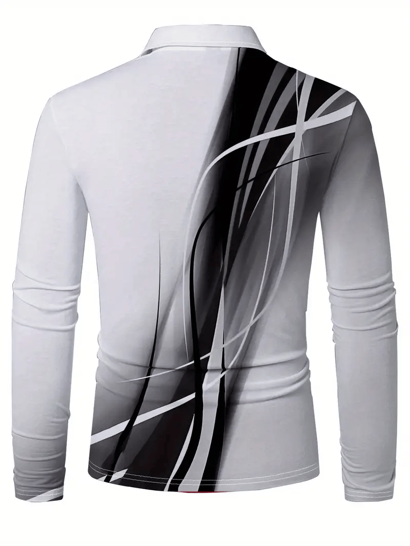 Men's Business Casual Striped Long-Sleeved Polo Shirt