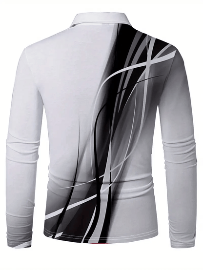 Men's Business Casual Striped Long-Sleeved Polo Shirt