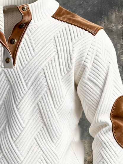 Men's Retro Jacquard Textured Patchwork Comfortable Color-Blocked Zip-Up Sweatshirt