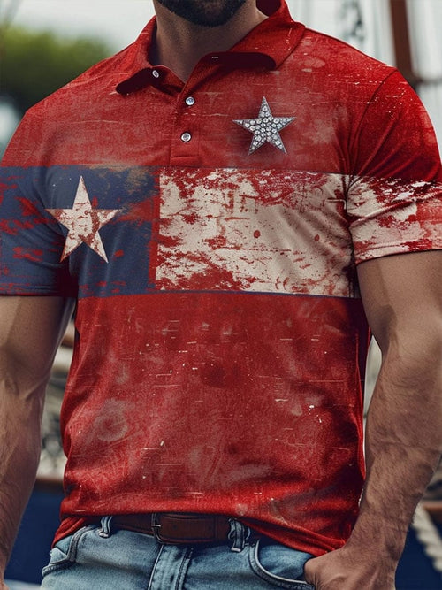 Men's Independence Day Print Casual Polo Shirt