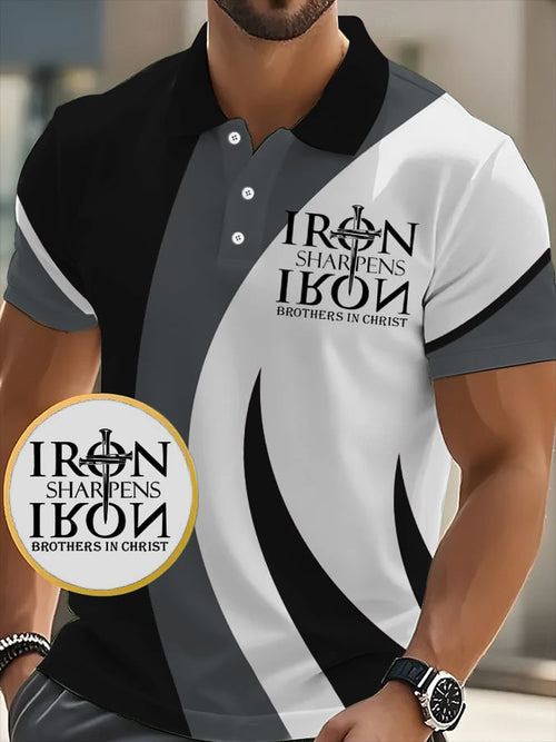 Men's Retro Faith “Iron Sharpens Iron Brothers In Christ” Casual Printed Polo Shirt