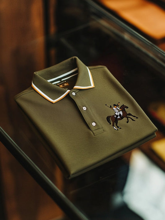 Men's Business Casual Horseback Rider Button-Down Short Sleeve Polo Shirt