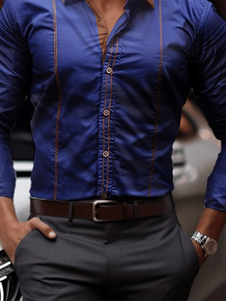 Men's Plaid Business Long Sleeve Shirt